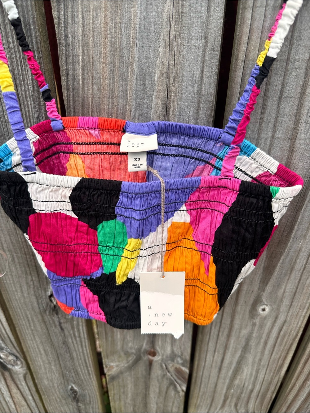 a new day Multicolor Smocked Mini Tote with Pink, Purple & Orange Patchwork